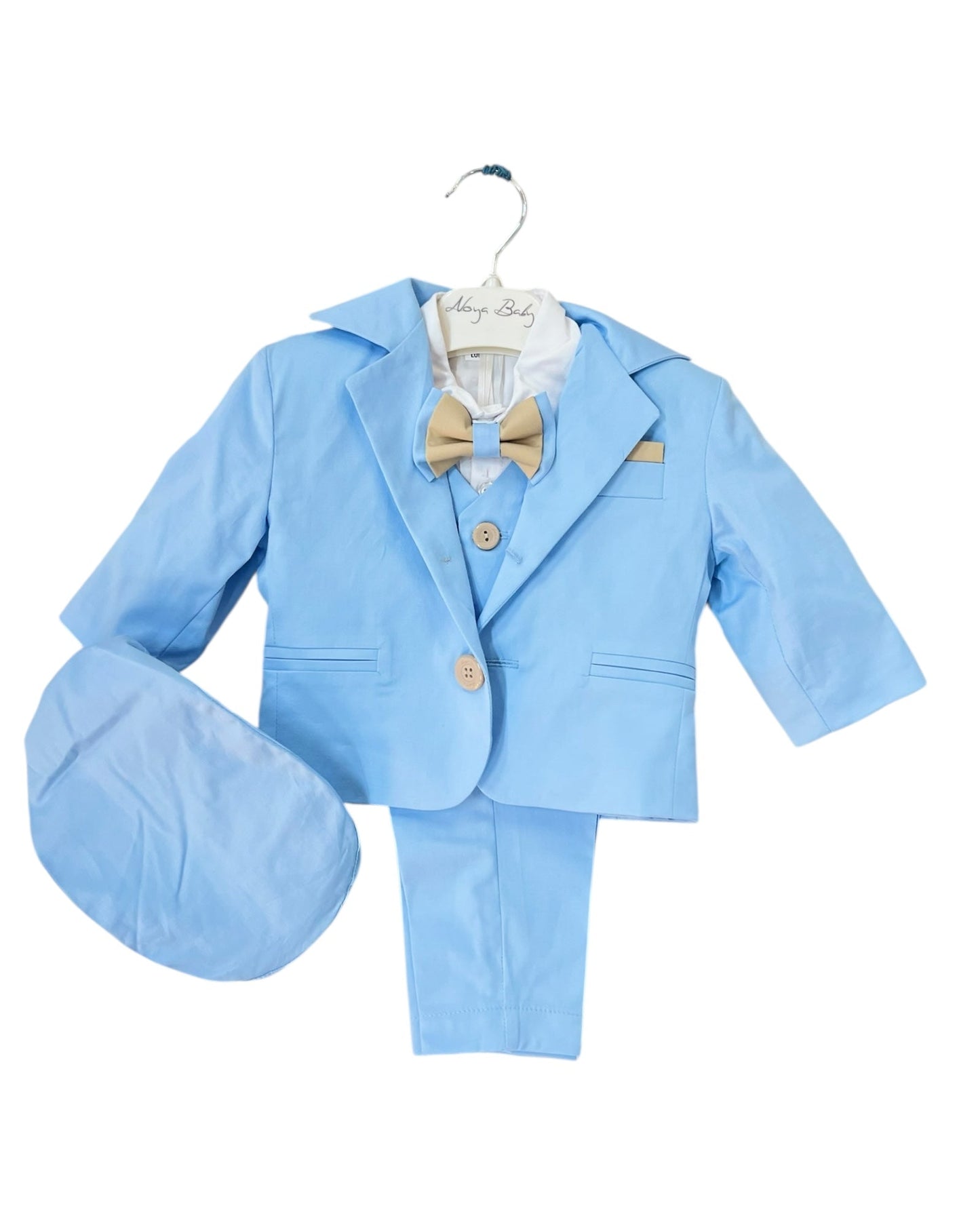 Costum elegant bleo cu detalii crem potrivit pentru bebeluș - Kids Magazin