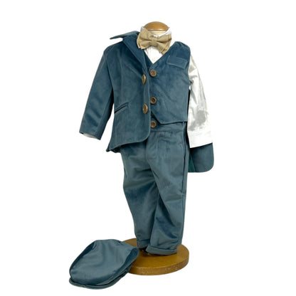 Costum elegant pentru botez verde din catifea - Kids Magazin