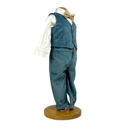 Costum elegant pentru botez verde din catifea - Kids Magazin