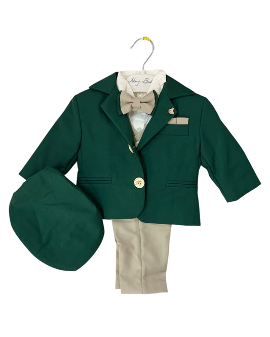 Costum elegant verde și crem potrivit pentru bebeluș - Kids Magazin
