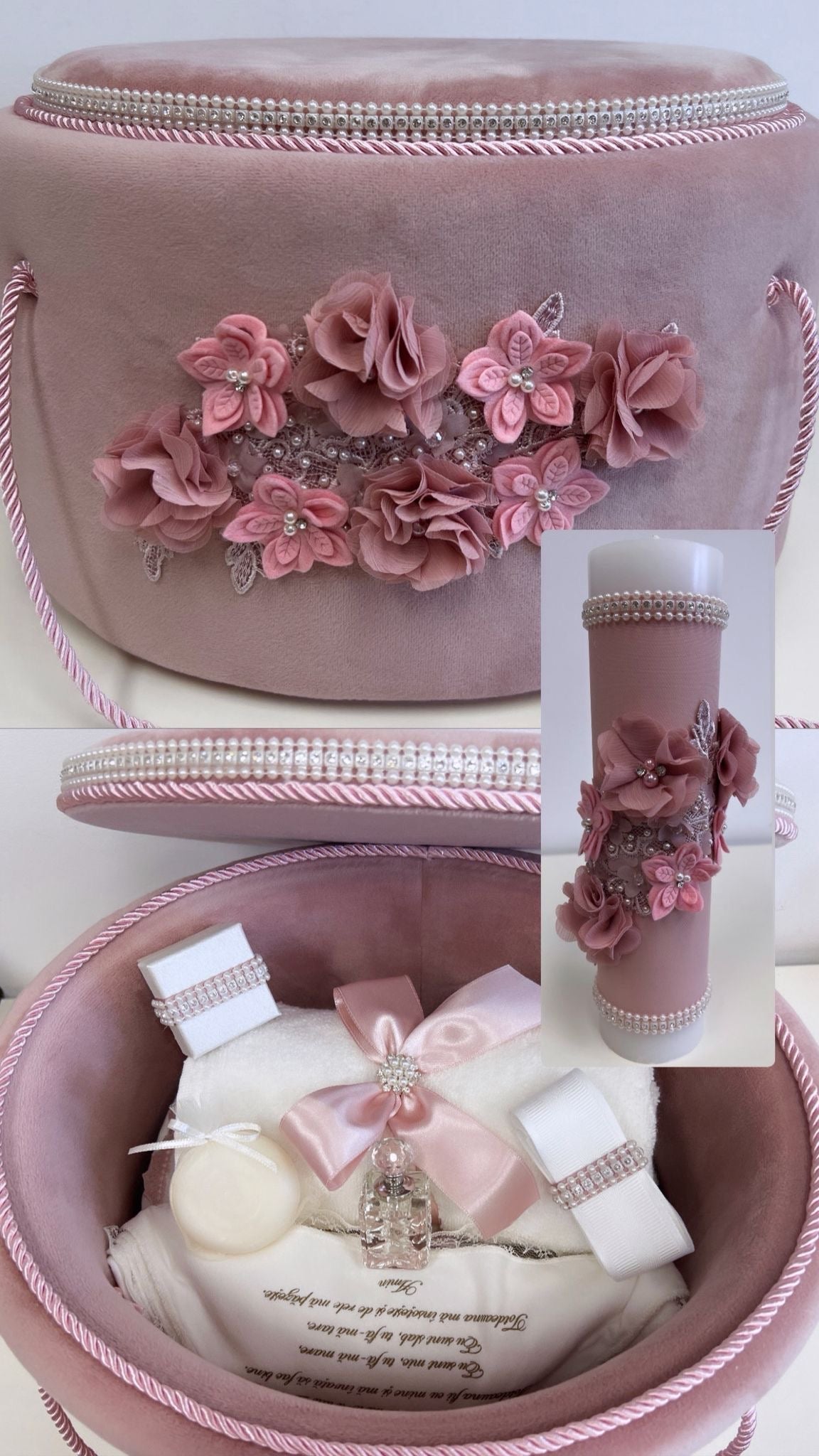 Cufăr din catifea cu flori, trusou și lumânare - Kids Magazin