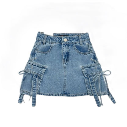 Fusta de blugi albastra cu buzunare - Kids Magazin