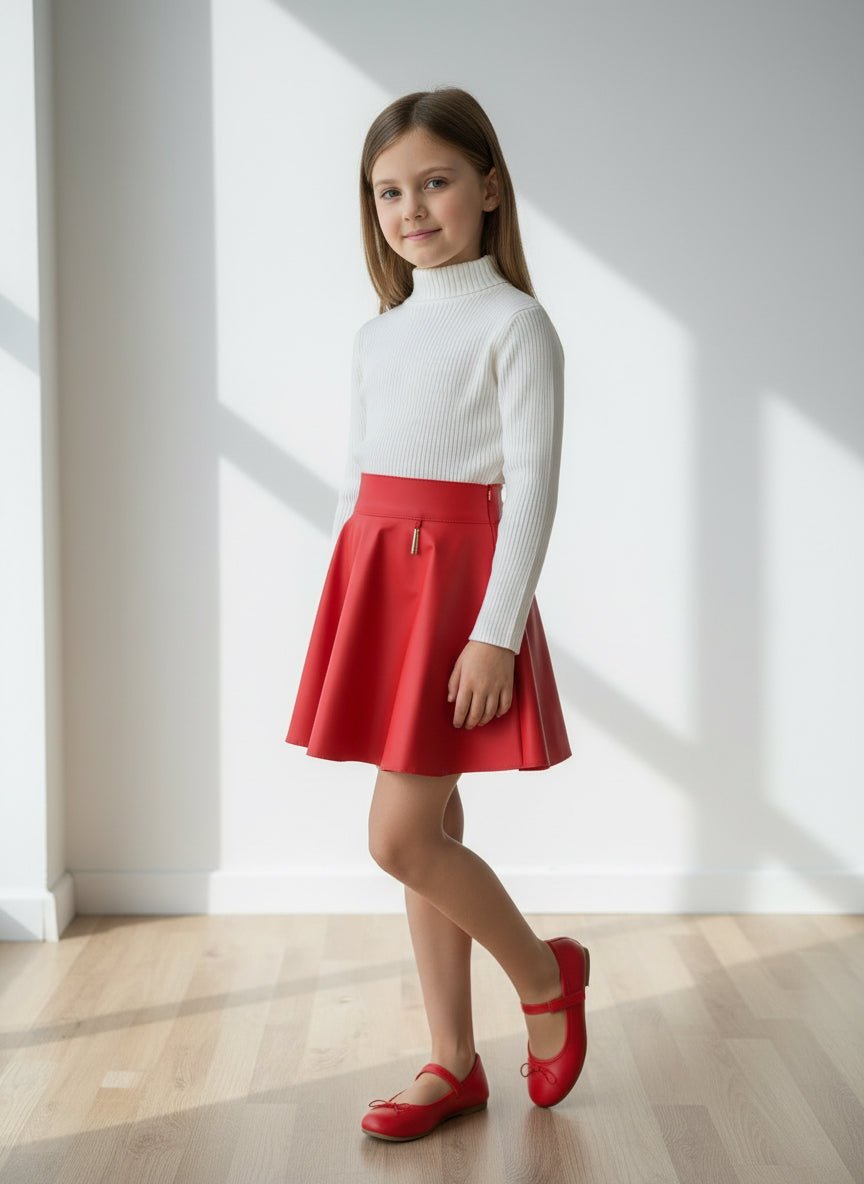 Fustă roșie din imitație de piele - Kids Magazin