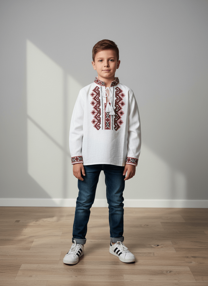 Ie pentru baieti brodata cu rosu - Kids Magazin