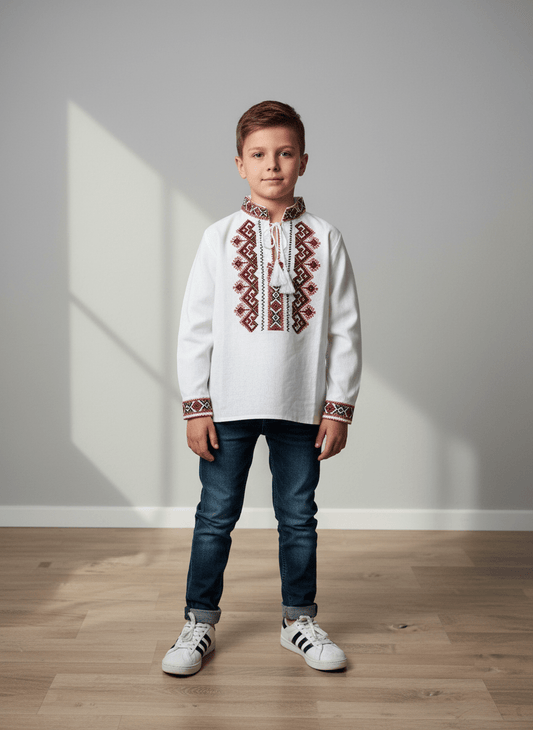 Ie pentru baieti brodata cu rosu - Kids Magazin