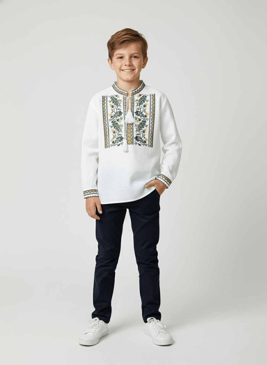 Ie pentru baieti cu model floral verde - Kids Magazin