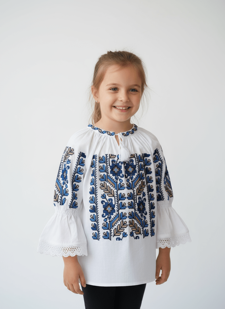 Ie pentru fete cu model floral albastru - Kids Magazin