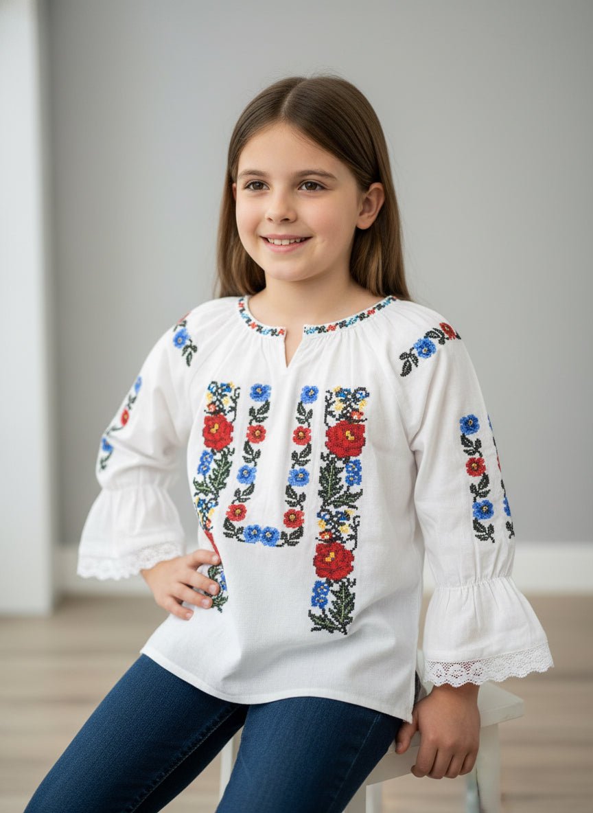 Ie pentru fete cu model floral brodat - Kids Magazin