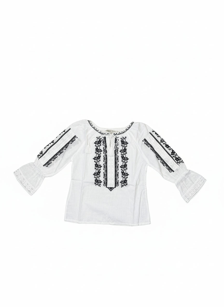 Ie pentru fete cu model floral brodat cu negru - Kids Magazin