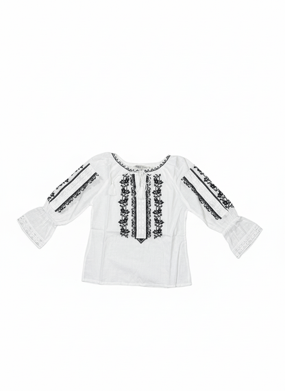 Ie pentru fete cu model floral brodat cu negru - Kids Magazin