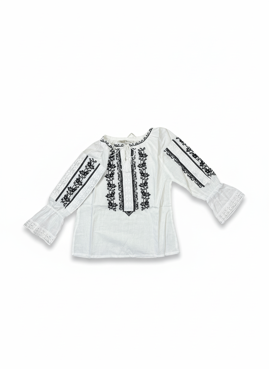 Ie pentru fete cu model floral brodat cu negru - Kids Magazin