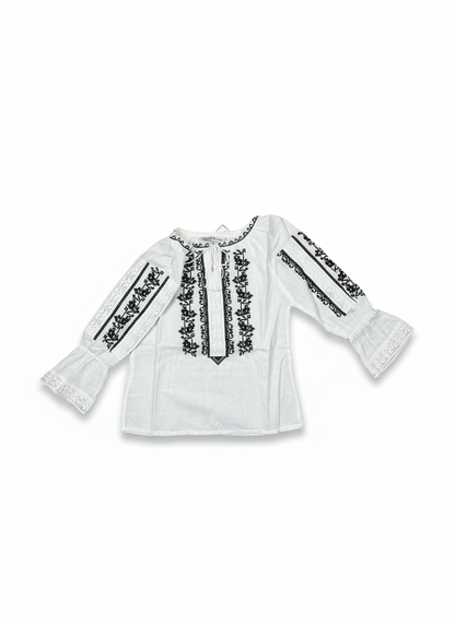 Ie pentru fete cu model floral brodat cu negru - Kids Magazin