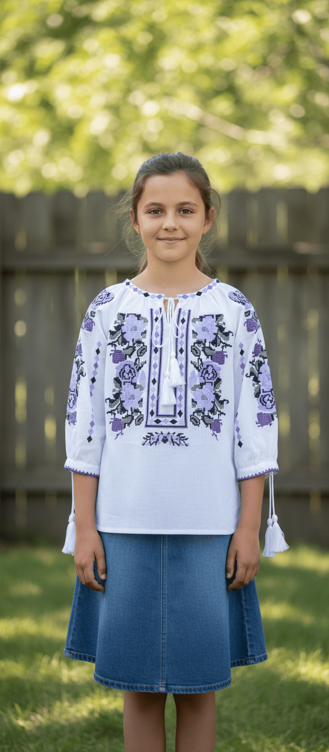Ie pentru fete cu model floral lila - Kids Magazin