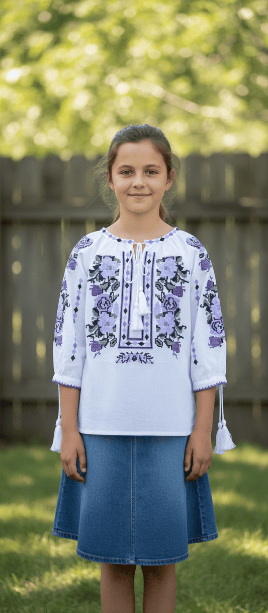 Ie pentru fete cu model floral lila - Kids Magazin