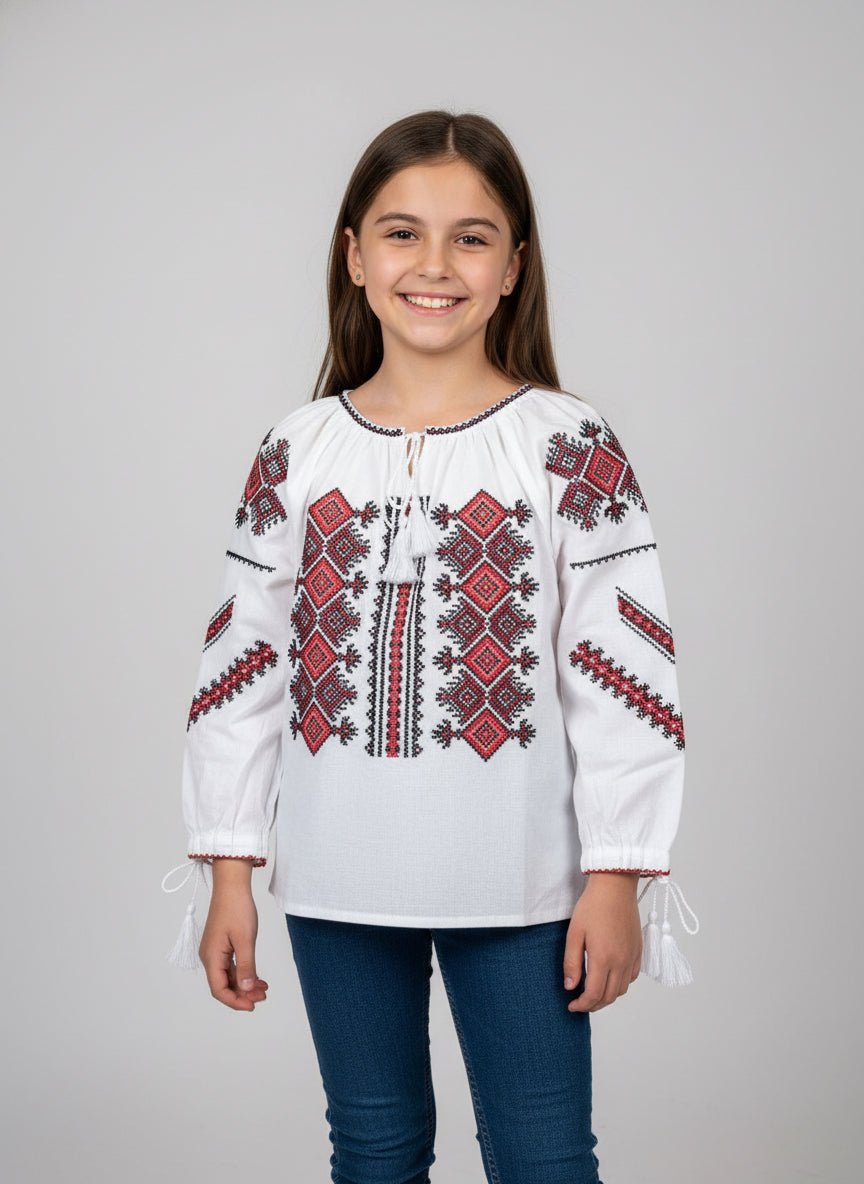 Ie pentru fete cu model geometric rosu - Kids Magazin