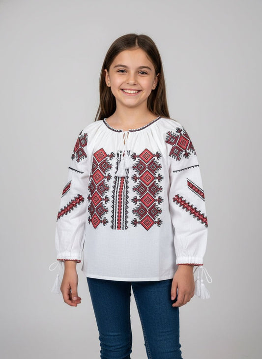 Ie pentru fete cu model geometric rosu - Kids Magazin