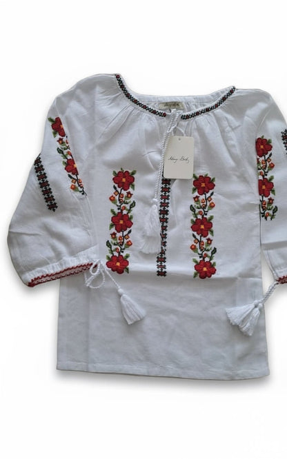 Ie tradițională cu model floral pentru fete - Kids Magazin