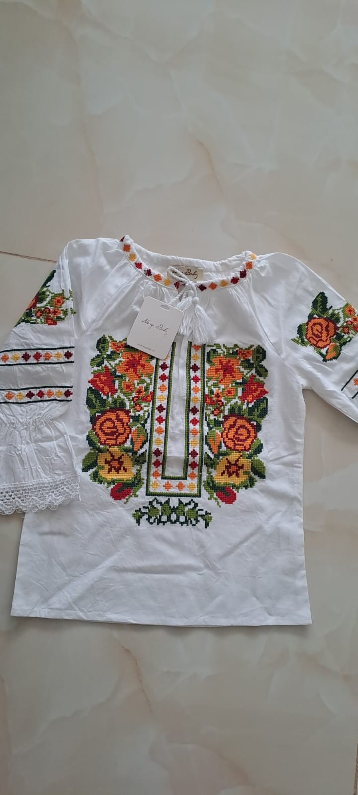 Ie tradițională pentru fete cu imprimeu floral portocaliu - Kids Magazin