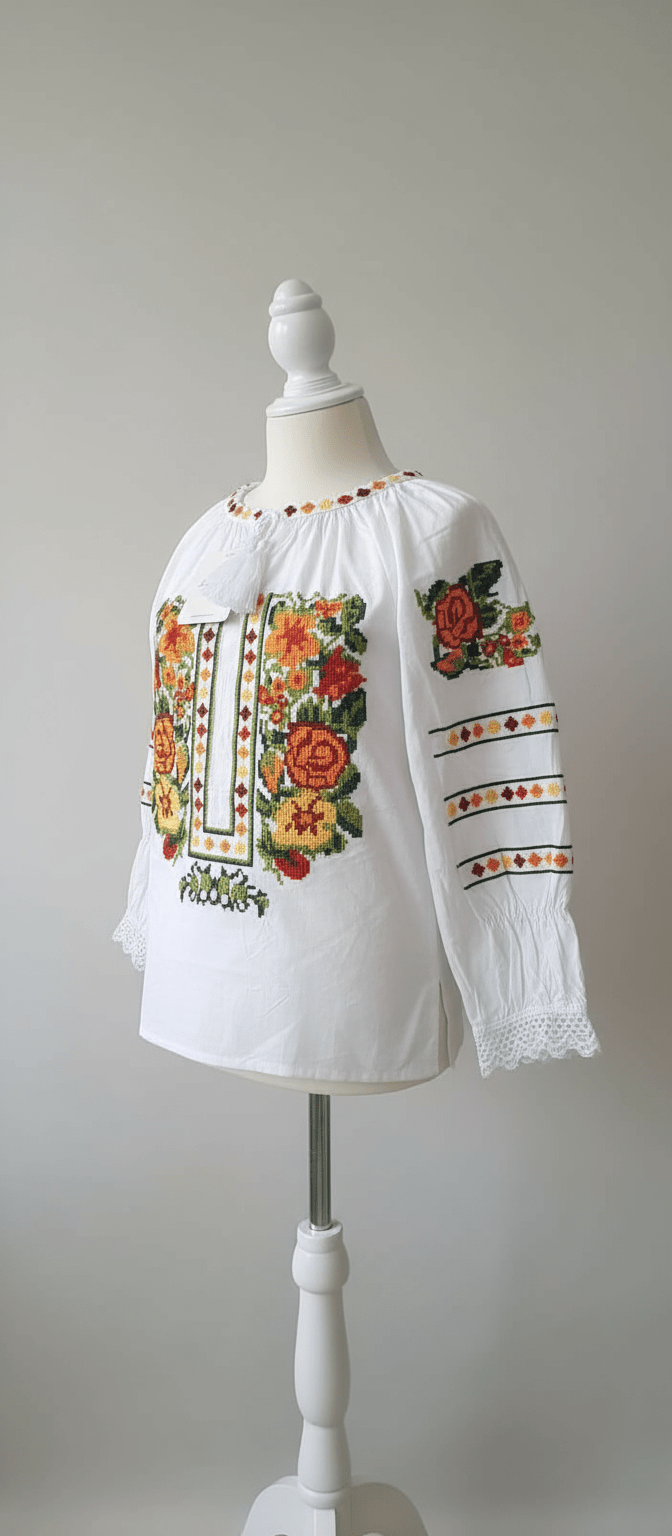 Ie tradițională pentru fete cu imprimeu floral portocaliu - Kids Magazin