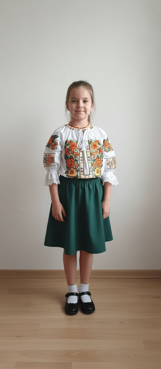 Ie tradițională pentru fete cu imprimeu floral portocaliu - Kids Magazin