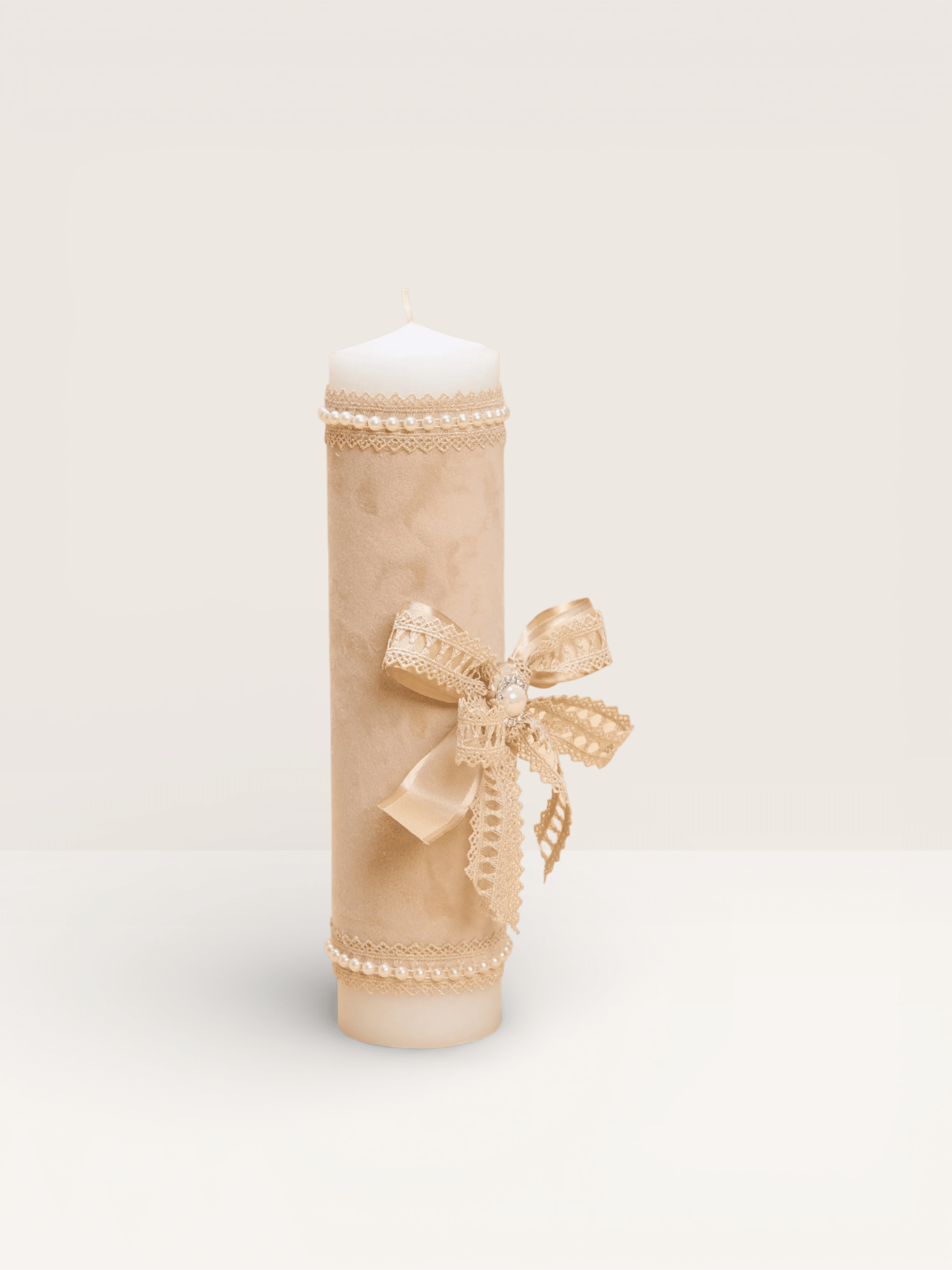 Lumânare Crem cu funda eleganta - Kids Magazin