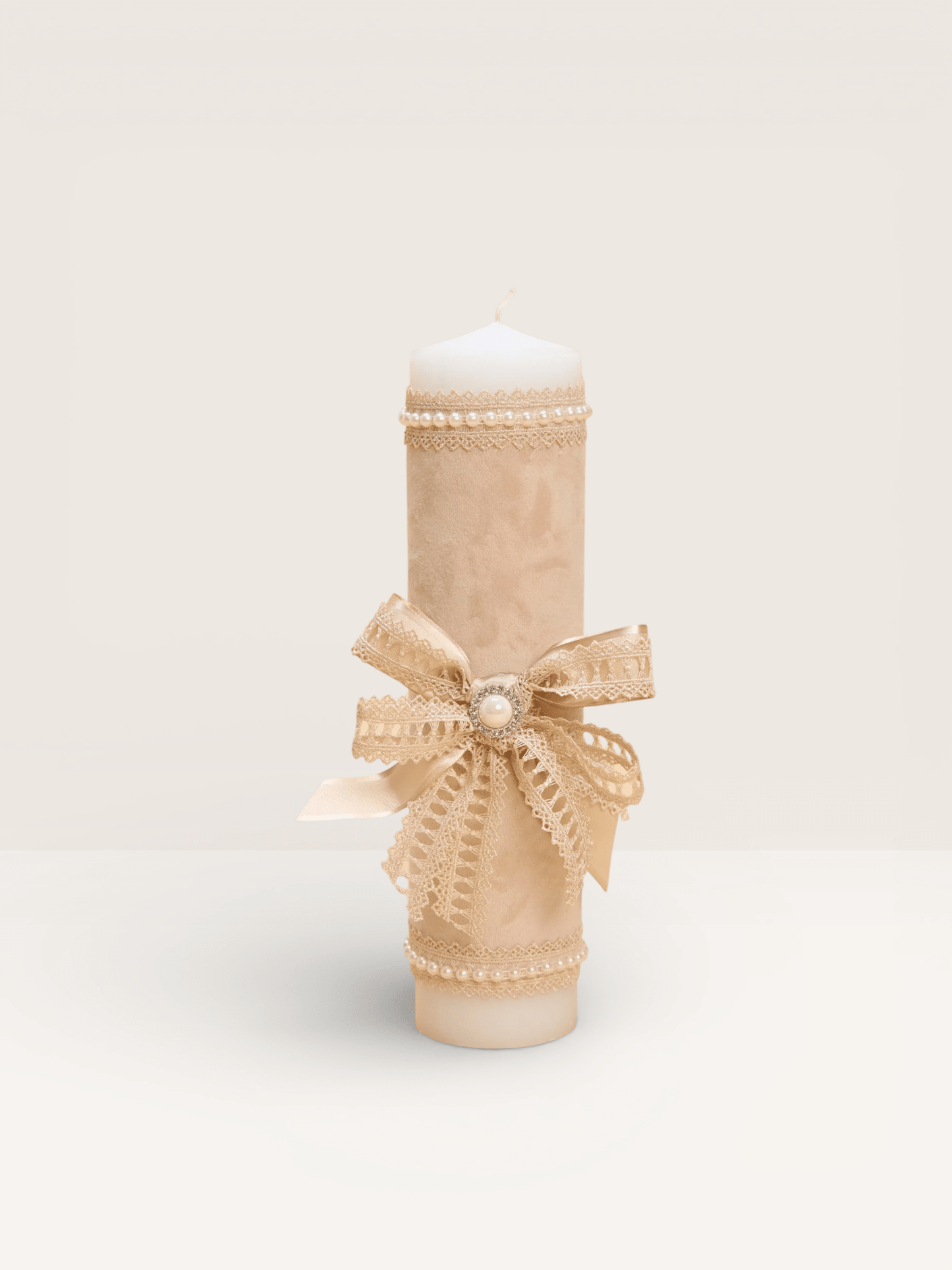 Lumânare Crem cu funda eleganta - Kids Magazin