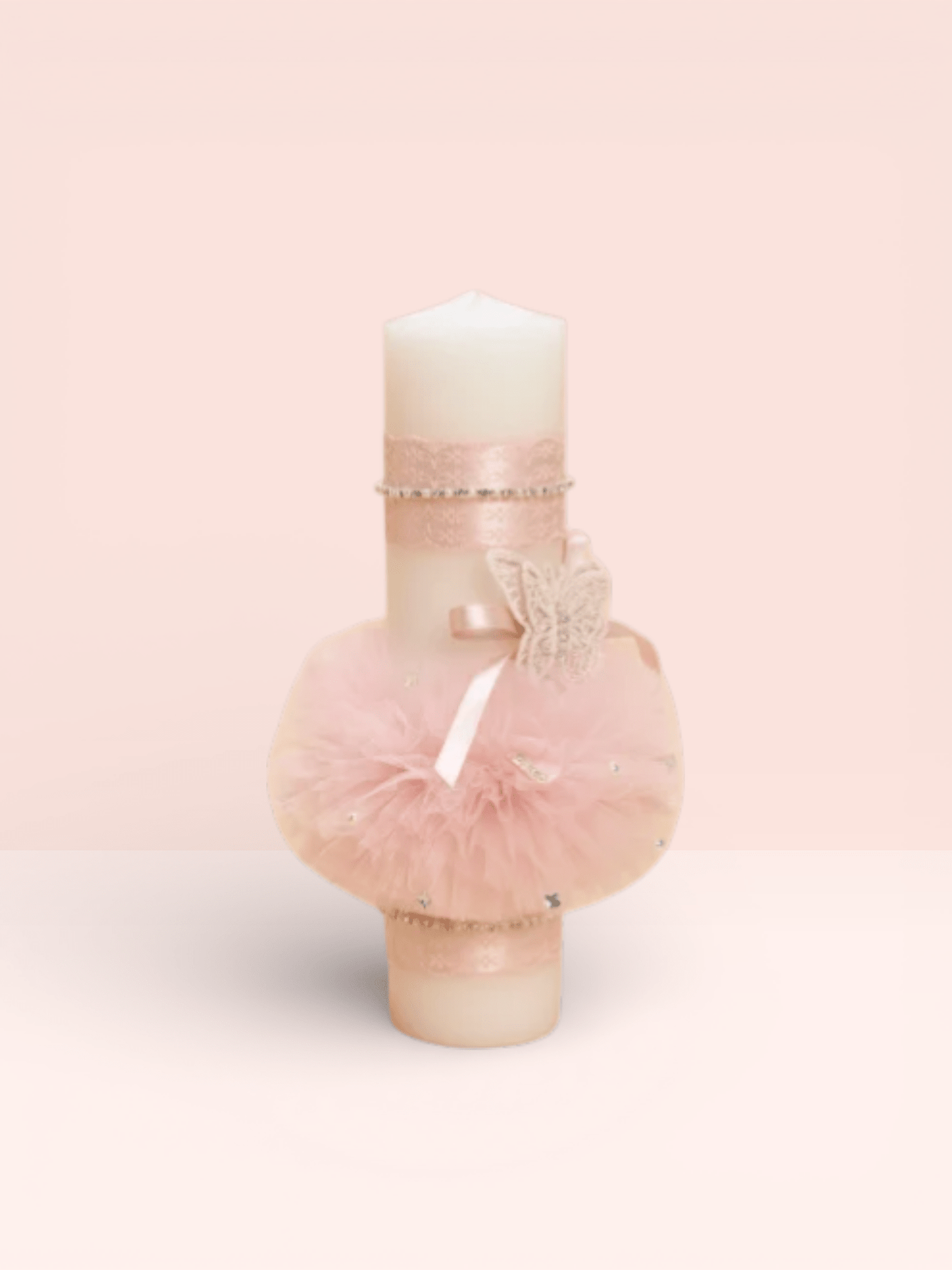 Lumânare cu tull roz si fluturasi - Kids Magazin