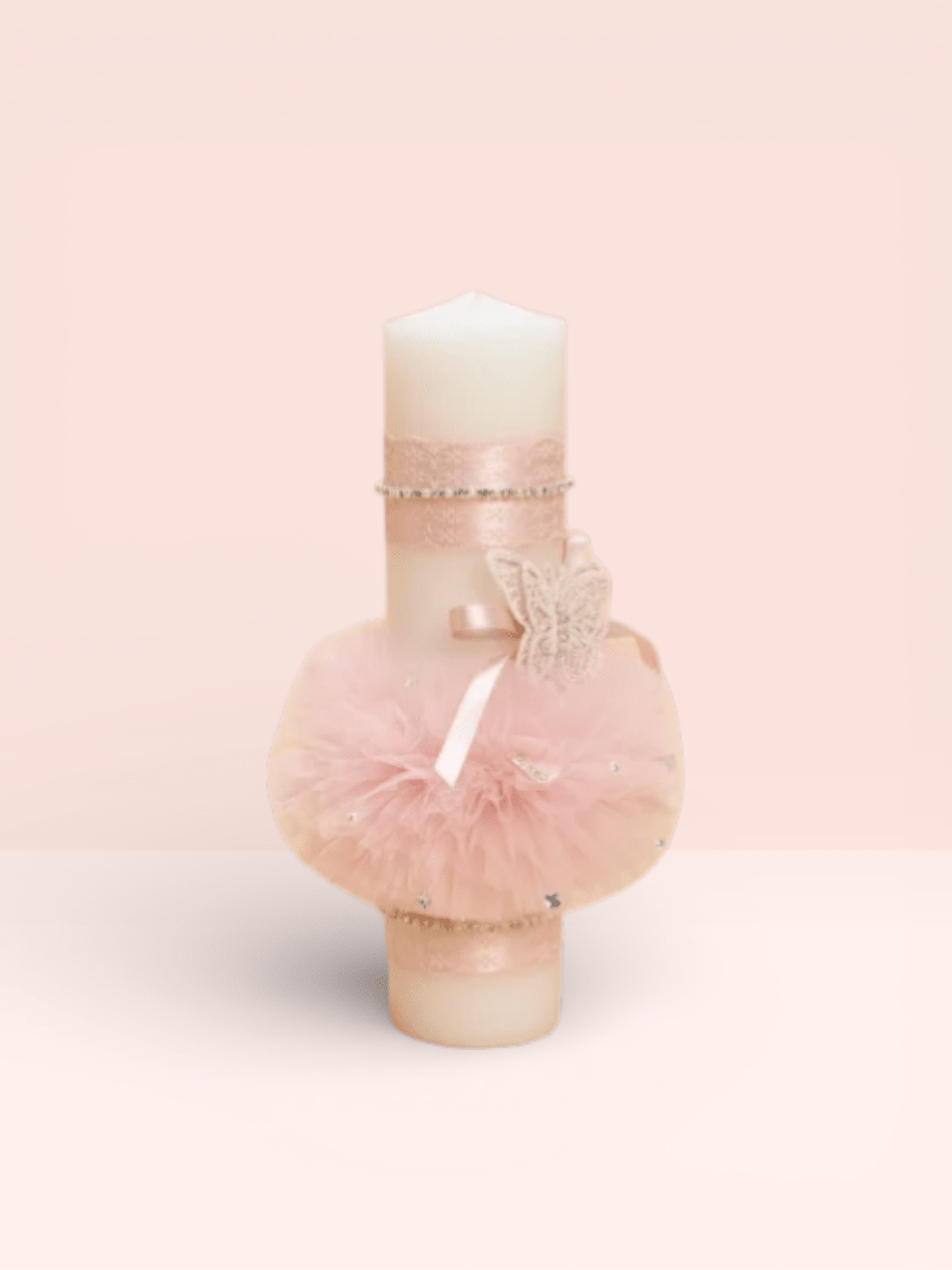 Lumânare cu tull roz si fluturasi - Kids Magazin