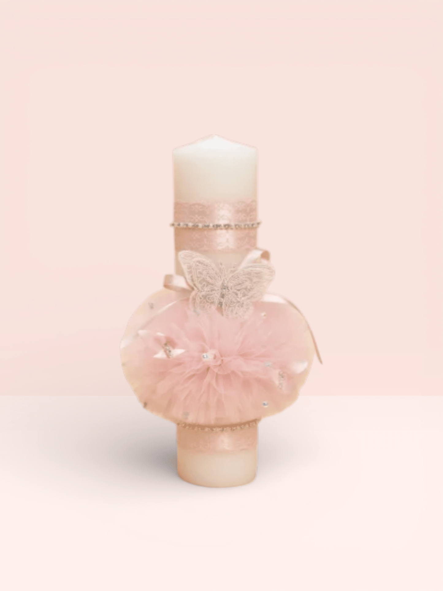 Lumânare cu tull roz si fluturasi - Kids Magazin