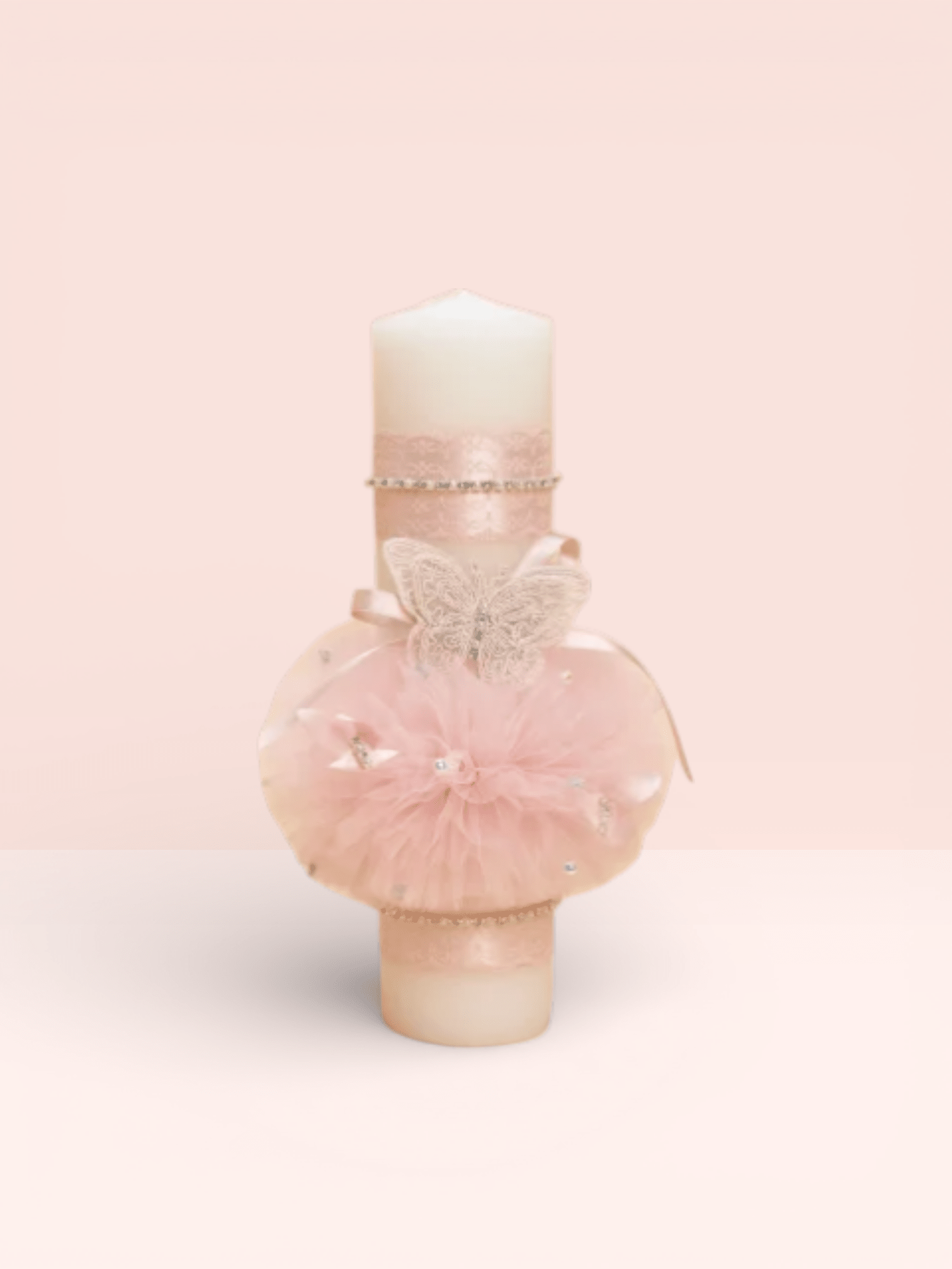 Lumânare cu tull roz si fluturasi - Kids Magazin