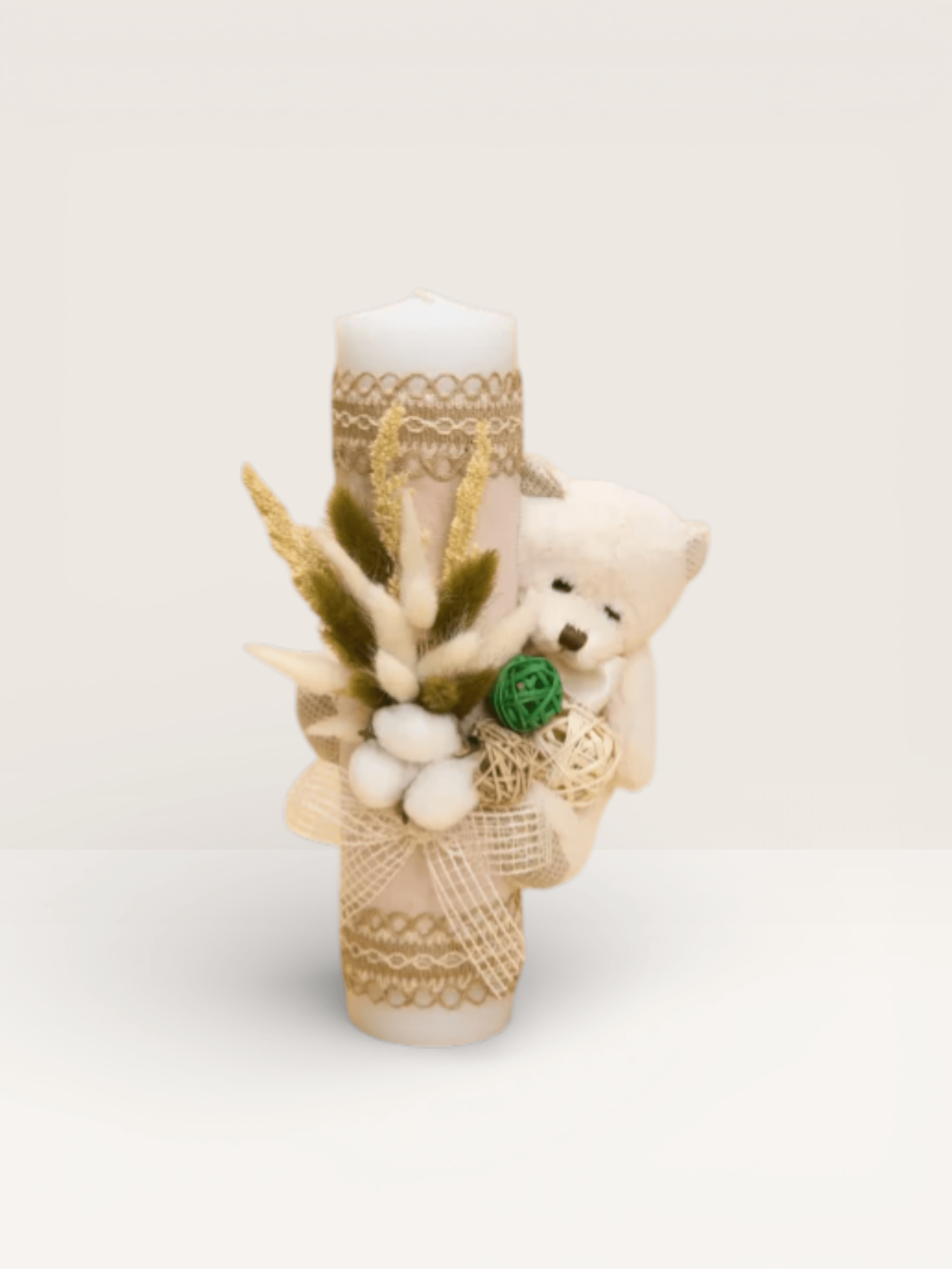 Lumânare decorata cu Ursuleț și Flori de Câmp - catifea - Kids Magazin