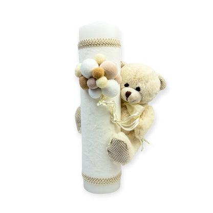 Lumânare decorativă cu ursuleț și balonașe crem pastel - Kids Magazin