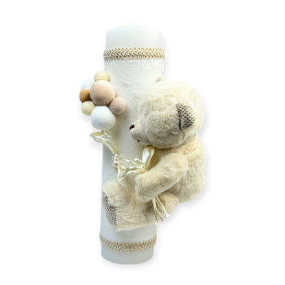 Lumânare decorativă cu ursuleț și balonașe crem pastel - Kids Magazin