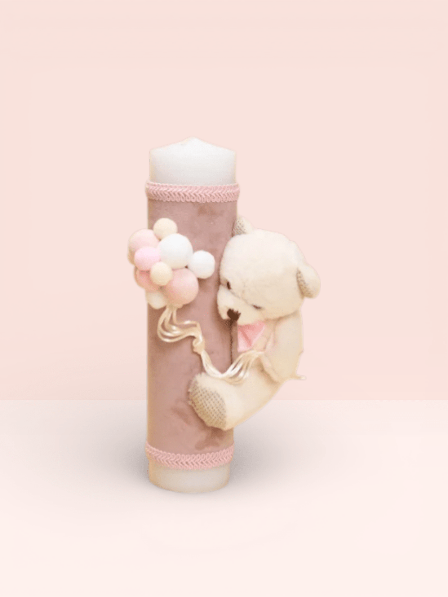 Lumânare decorativă cu ursuleț și balonașe roz pastel - Kids Magazin