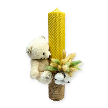 Lumânare tip fagure cu ursuleț și Flori de Camp - Kids Magazin