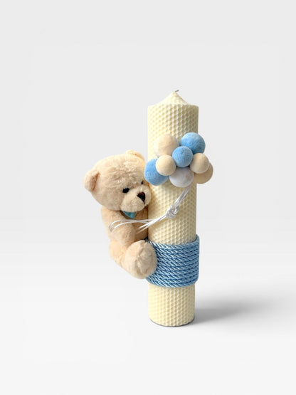 Lumânare Ursulet crem cu detalii bleu - Kids Magazin