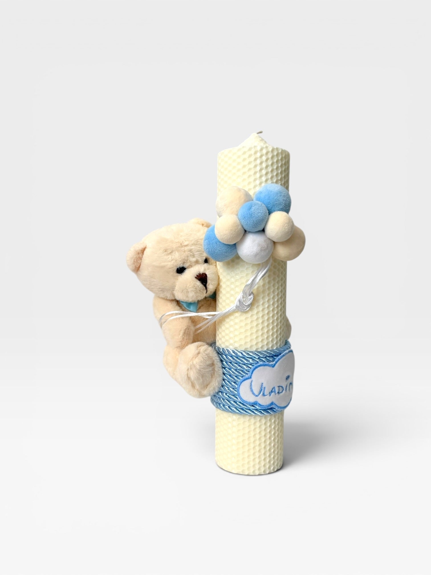 Lumânare Ursulet crem cu detalii bleu - Kids Magazin