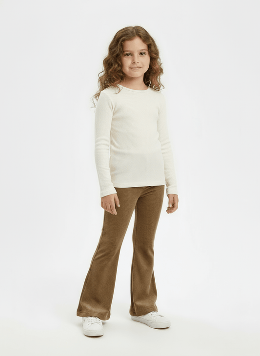 Pantaloni evazati crem vătuiți - Kids Magazin