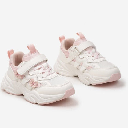 Pantofi sport albi cu floricele roz - Kids Magazin