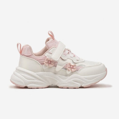 Pantofi sport albi cu floricele roz - Kids Magazin