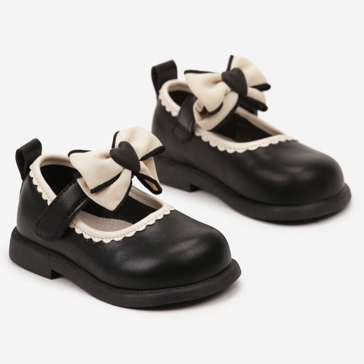 Pantofiori negri cu fundita crem - Kids Magazin