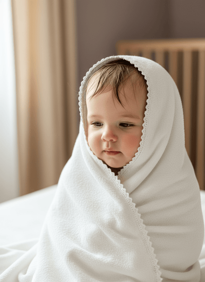 Prosop alb cu dantelă alba pentru bebe - Kids Magazin
