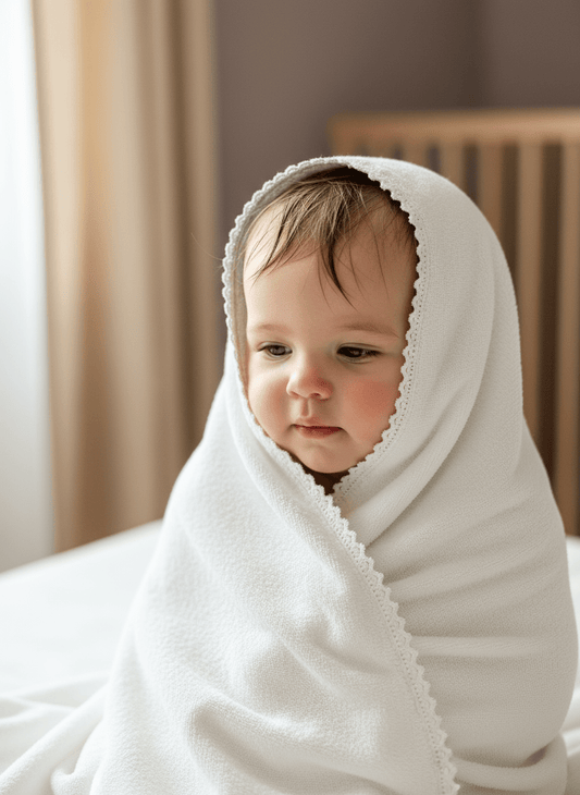 Prosop alb cu dantelă alba pentru bebe - Kids Magazin