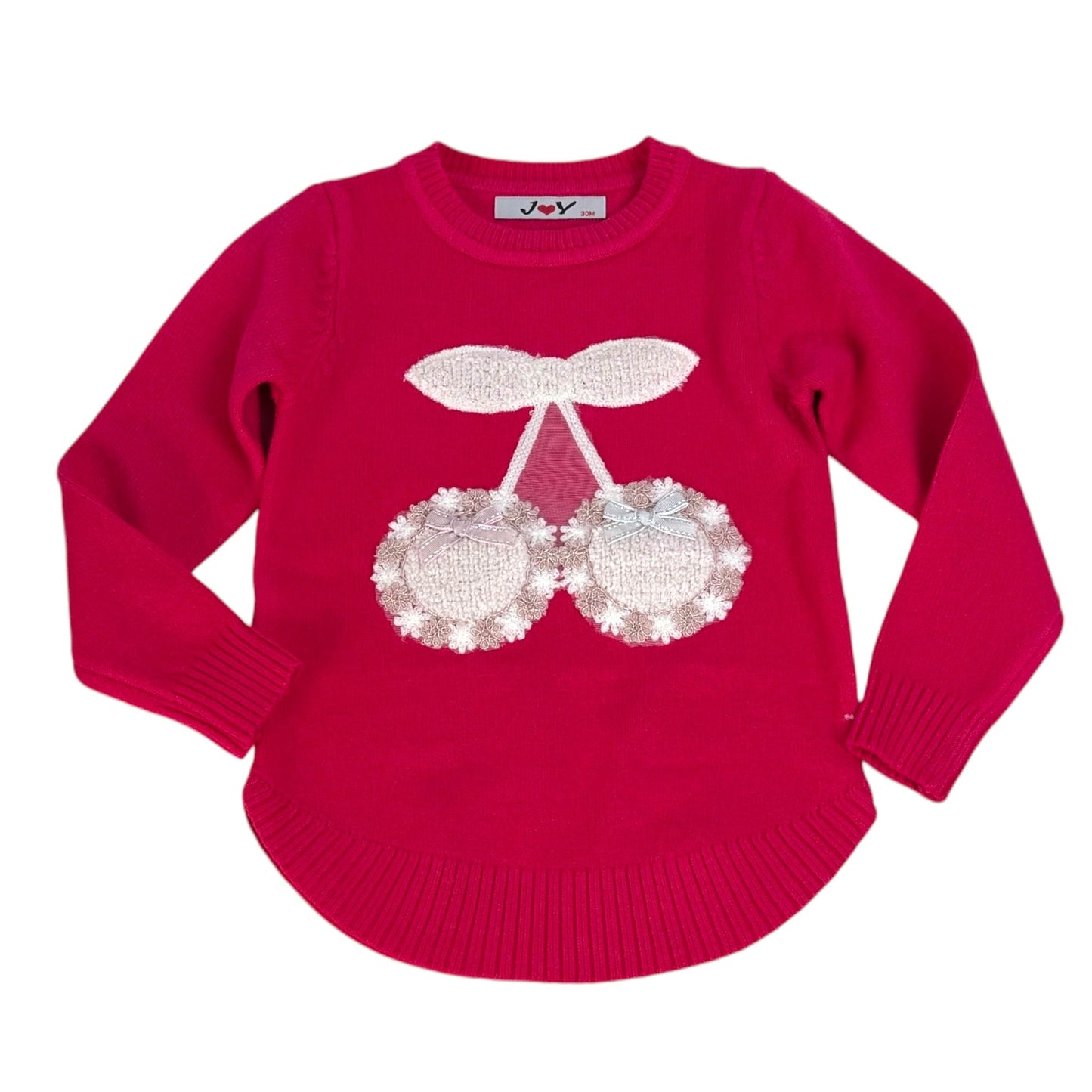 Pulover fuchsia din tricot fin cu cirese - Kids Magazin