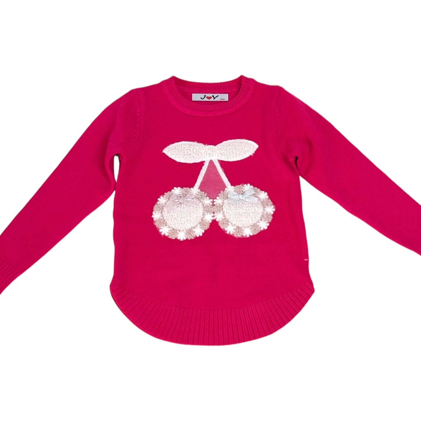 Pulover fuchsia din tricot fin cu cirese - Kids Magazin