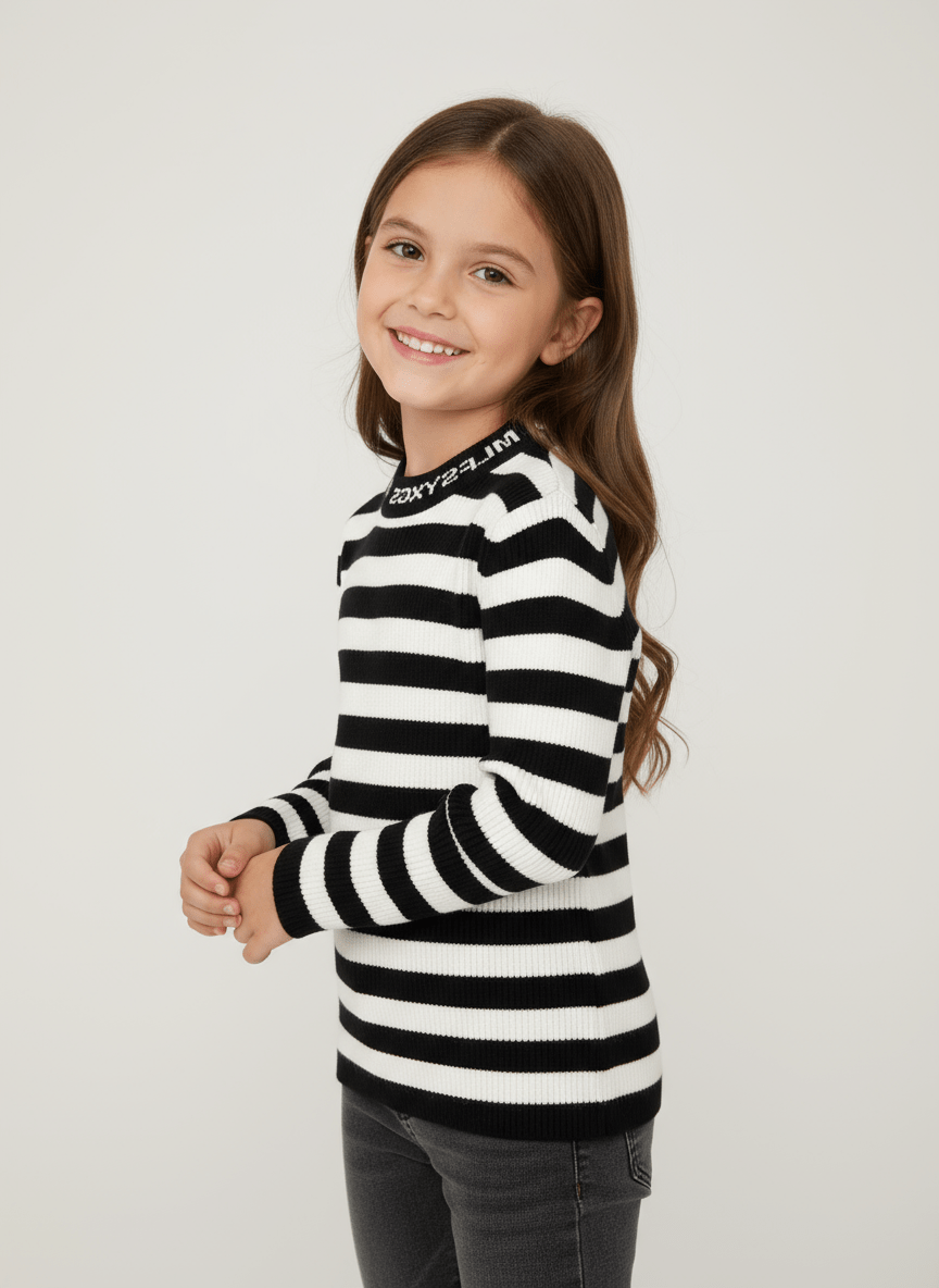 Pulover negru cu dungi albe - Kids Magazin