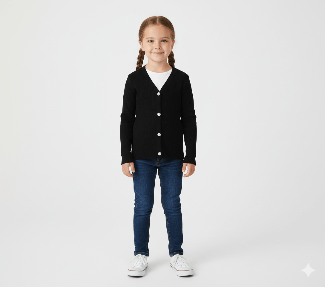 Pulover negru striat cu nasturi eleganți - Kids Magazin