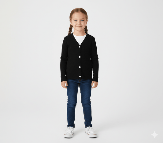 Pulover negru striat cu nasturi eleganți - Kids Magazin