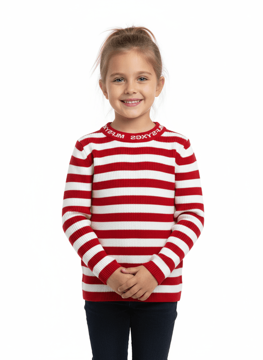 Pulover roșu cu dungi albe - Kids Magazin