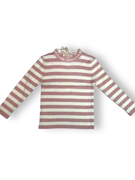 Pulover roz cu dungi albe - Kids Magazin
